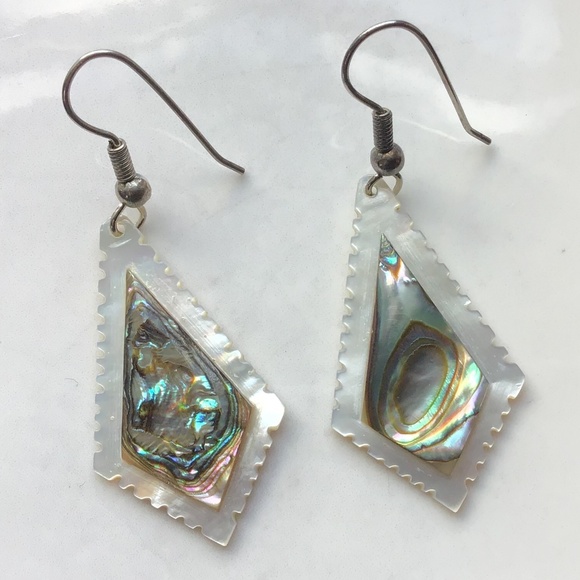 Vintage Abalone Shell & Mother of Pearl Dangle Earrings Pierced - Picture 8 of 15